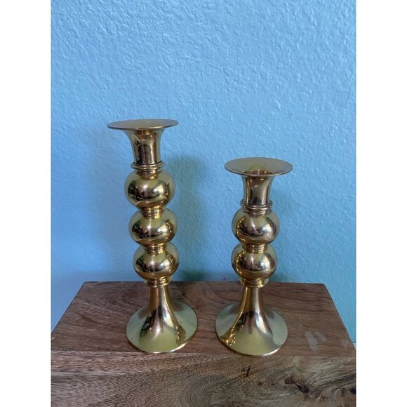 Made‎ in India Vintage Brass Candle Stick Holders Set of 2 - Picture 1 of 12